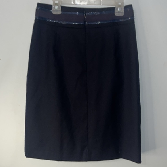 TORY BURCH Navy Wool W/Blue Faux Patent Leather Trim Front Pencil Skirt Size 4 - Picture 3 of 7